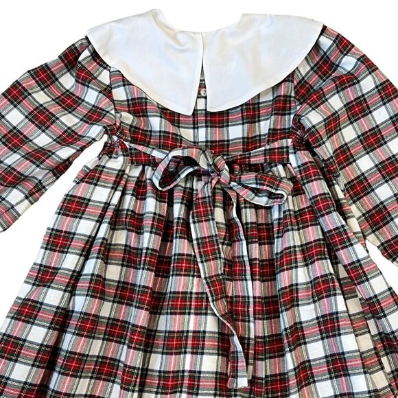 Vintage Hand Smocked Red Plaid Collared Dress Girls 5 Kids Count - Picture 7 of 7
